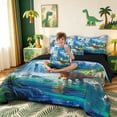 thumbnail image 3 of meiyoeat Waterfall Mountain Dinosaur Twin Bedding for Boys Girls Kids, Triceratops Nature Bedding Comforter Set, Blue, Black Reversible, 7pcs, 3 of 6
