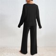 thumbnail image 3 of Soft Ribbed Fall Loungewear Outfit Women's Long Sleeve V-Neck Top & Relaxed Wide Leg Pants, 3 of 8