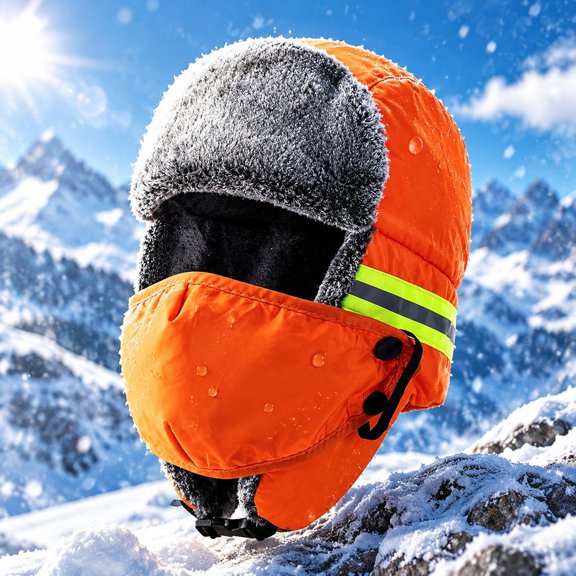Tutuviw Winter Thermal Trapper Hat,Ski Hunting Cap,Reflective Safety Winter Hat,Ear Flaps Motorcycle Cycling Mask,Warm Fur Snow Hat for Women and Mens,Water Repellent Cold Weater