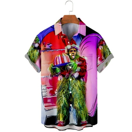 

MLFU Mens Christmas Green Elf Shirts Tropical Printed Tops Unisex