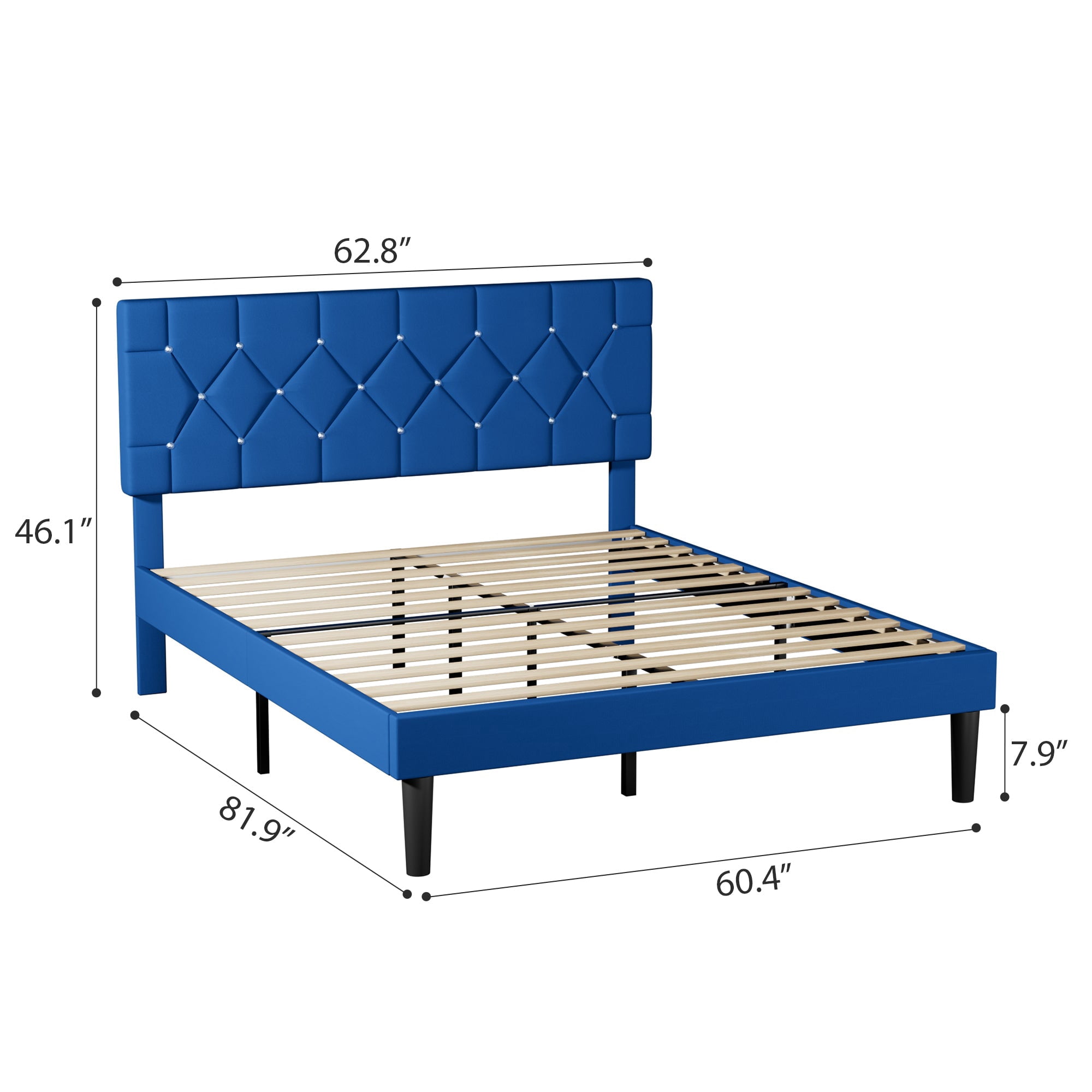 VECELO Queen Size Bed Frame, Modern Upholstered Platform Bed Frame with Diamond Tufted Headboard, No Box Spring Needed, Easy Assembly, Blue