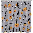 thumbnail image 4 of Halloween Black Cat Shower Curtain for Bathroom,Pumpkin and Skull Bat on Grey Fabric Shower Curtain with Hooks,Spooky Bathroom Curtain Shower Set, 72x84 inches, 4 of 6