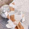 thumbnail image 2 of Women's Wide Width Block Heel Sandals, Ruffled Flower Peep Toe Slingback Dress Shoes, Comfortable Casual Summer Heels, Black/White, 2 of 10