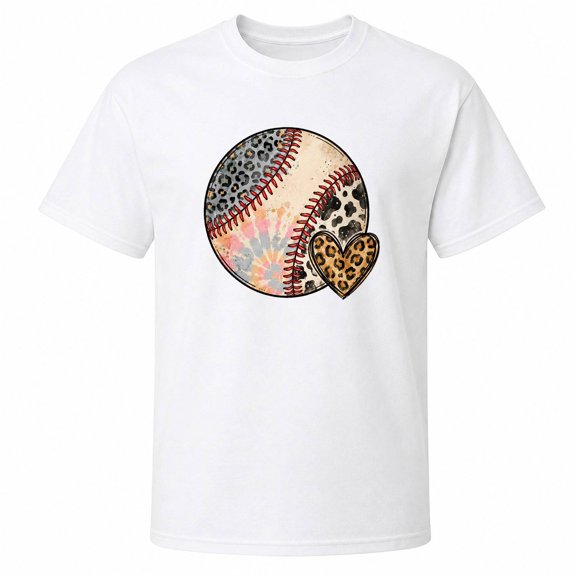 Patchwork Animal Print Baseball and Heart Graphic T-Shirt, Unisex Classic Fit, 180 GSM, Front Print
