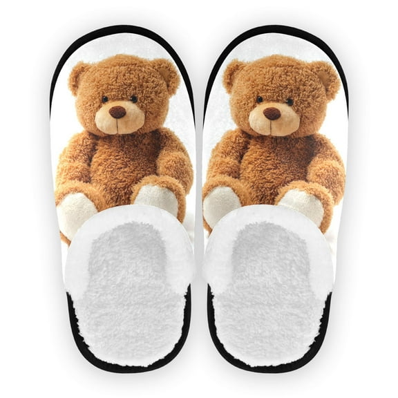Iauyy Women's Men's Slippers, Non-Slip Travel Unisex Cotton Flannel House Shoes or Spa Slippers ,Teddy Little Bear