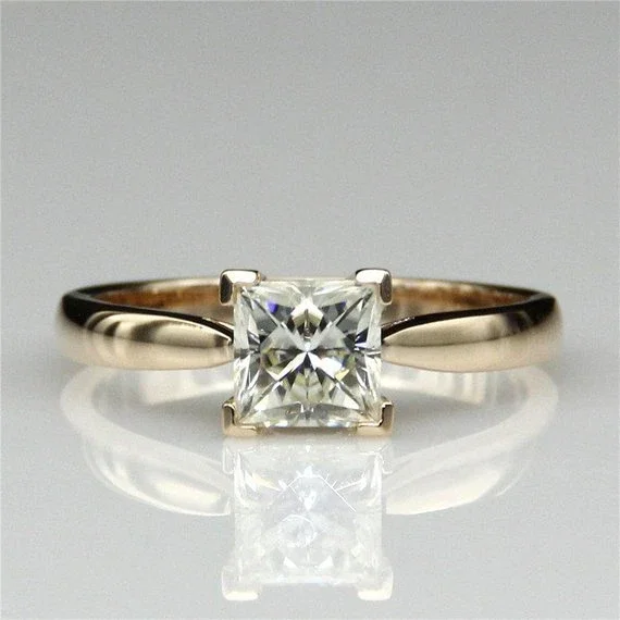 1.10 Ct Princess Cut Solitaire Moissanite Engagement Ring 14k Yellow Gold Plated