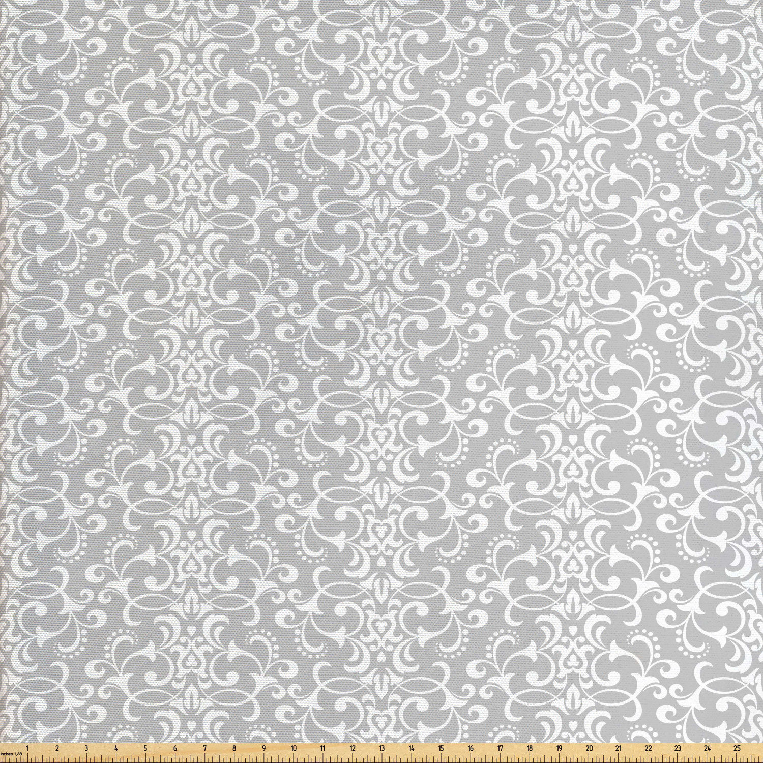 Damask Grey Fabric by The Yard, Repetitive Floral Swirls Baroque