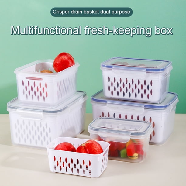 Caja de almacenamiento de frutas y verduras Warkul con cesta de drenaje, filtro de agua, buen sellado, mantiene la frescura, caja de almacenamiento multifuncional, suministros para el hogar