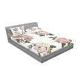 thumbnail image 2 of Ambesonne Rose Fitted Sheet & Pillow Sham Set, Springtime Bouquets Nature, Calking, Pale Pink Reseda Green, 2 of 2