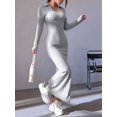 thumbnail image 4 of Women'S Long Sleeve Collar V Neck Maxi Dress Slit Thigh Ribbed Knit Bodycon Dresses Grey M, 4 of 9