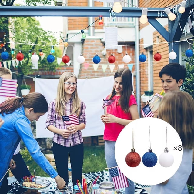 Adornos patrióticos de bolas brillantes para la decoración del Día de la Independencia: bolas colgantes rojas, azules y blancas para fiestas del 4 de julio, Día de los Caídos, Día de los Veter