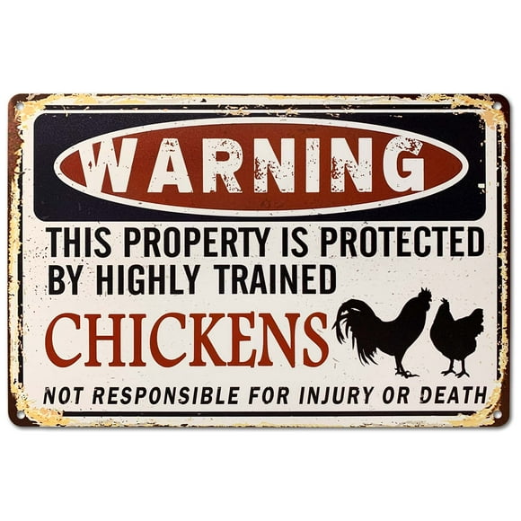 Bestylez Protected By Funny Chicken Sign Chicken Coop Warning Sign Outdoor Chicken Decor 12"" * 8"" (219)