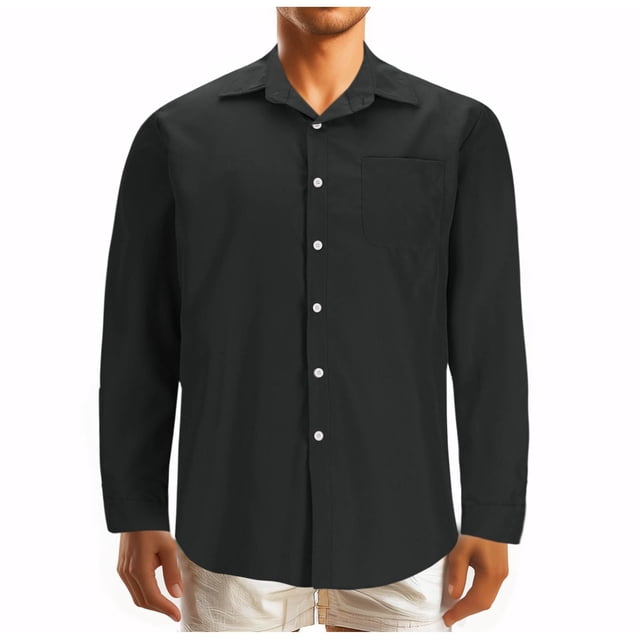 Birdeem Mens Fashion Casual Solid Color Buttons Pockets Long Sleeve Turndown Collar Blouse