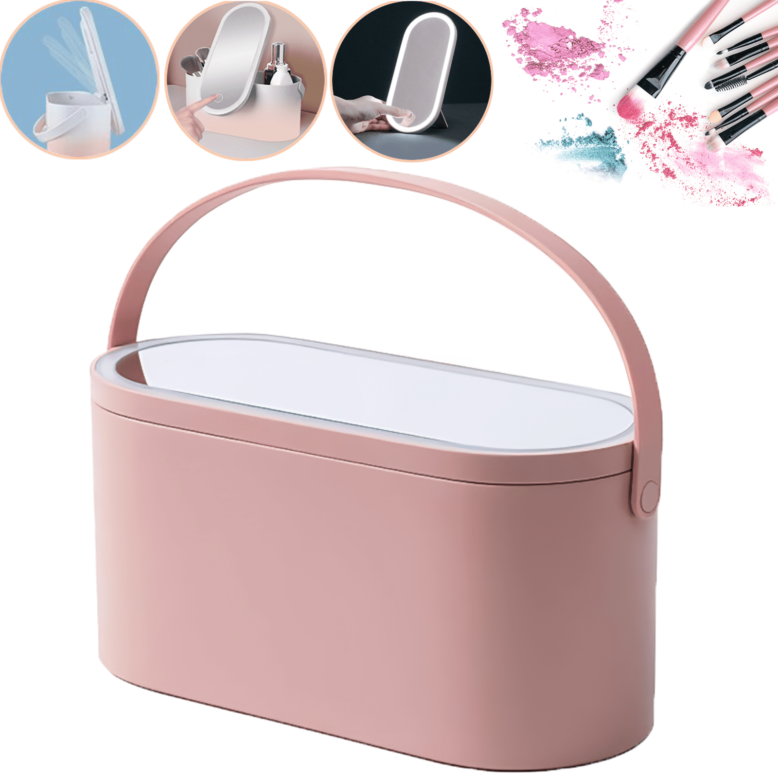 Aurevoir Cosmetics Box Portable Makeup Box with Mirror LED Lights