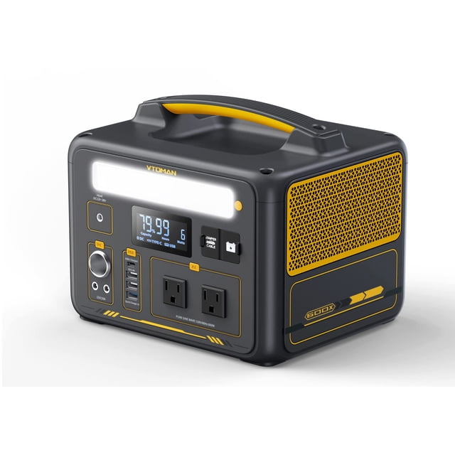 VTOMAN Estación de energía portátil de 600 W, generador a batería LFP con 2 salidas de CA de 600 W (sobretensión de 1200 W), 4 puertos USB, 3 salidas de CC para acampar al aire libre, emergencia de ve