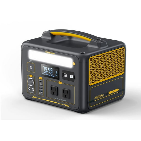 VTOMAN Estación de energía portátil de 600 W, generador a batería LFP con 2 salidas de CA de 600 W (sobretensión de 1200 W), 4 puertos USB, 3 salidas de CC para acampar al aire libre, emergencia de ve