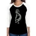 thumbnail image 1 of LA Pop Art Women's Raglan Baseball Word Art T-shirt - Kokopelli, 1 of 2