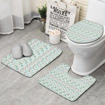 Light Blue Christmas Tree Pattern Bathroom Rugs Sets 3 Piece,Toilet Cover Set,Absorbent Non Slip Bathroom Mats Sets with U-Shaped Contour Rug Toilet Rug Set