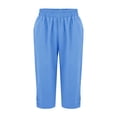 thumbnail image 6 of HKYNLAG Linen Capri Pants for Women Pull On Summer Straight Leg Petite Capris Knee Length Beach Shorts with Pockets Blue S, 6 of 6