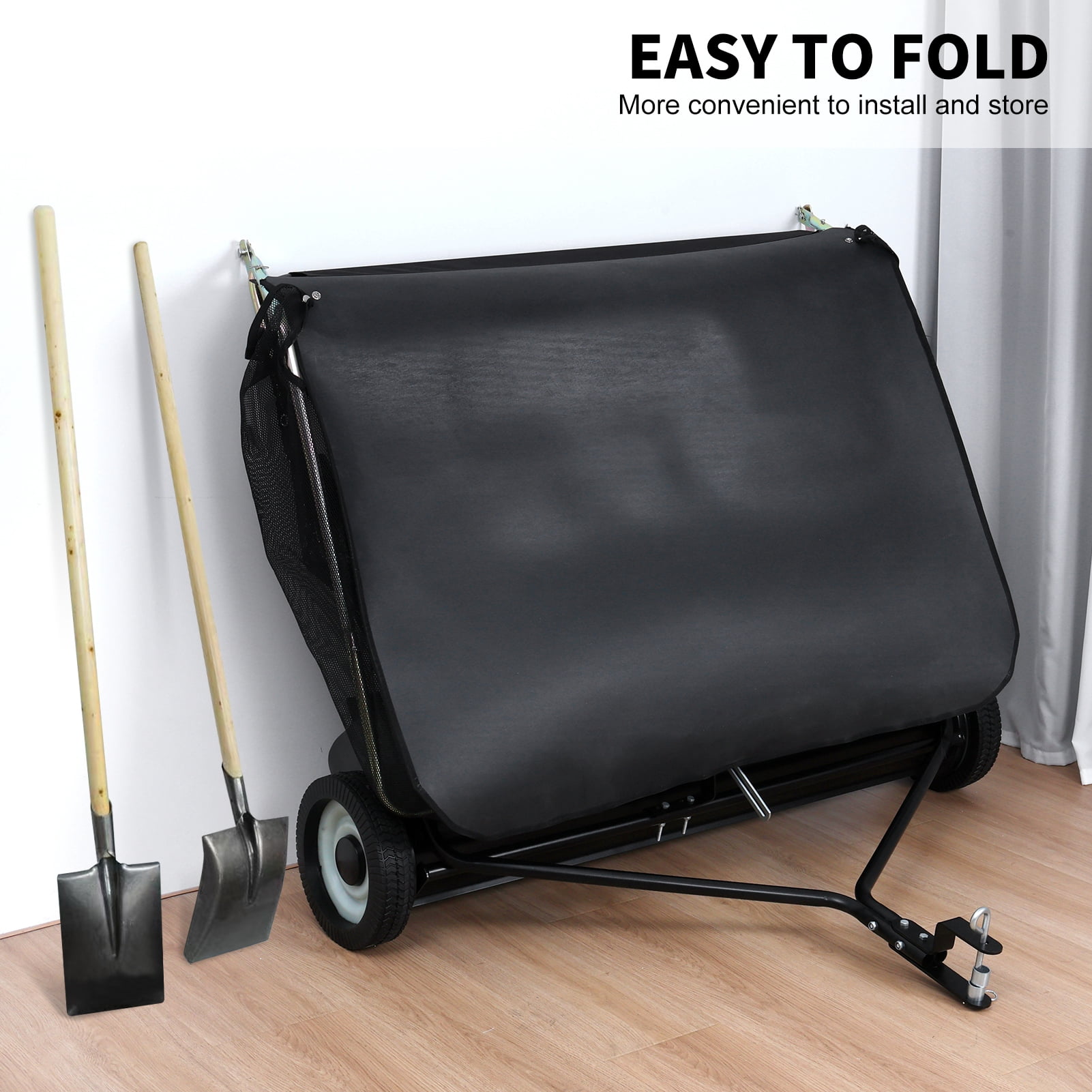 Hzsb Tow Behind Lawn Sweeper,44 inch Heavy-Duty Leaf and Grass Collector with Dumping Rope Rubber Wheels for lawn