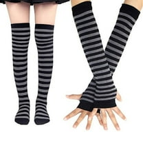 AmShibel Women's Halloween Christmas Socks Striped Knitted Knee High Socks Long Arm Warmer Fingerless Gloves Set