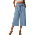 thumbnail image 2 of Livrdious Womens Wide Leg Palazzo Capri Pants Summer Comfy Knot High Waisted Flowy Dressy Lounge Pant with Pockets, Business Work Daily Wear, 2 of 5