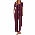 thumbnail image 6 of Mqqzkk Pajamas Sets for Women 2 Piece Strip Button Up Short Sleeve Pjs Set with Long Pants Casual Set Soft Sleepwear M, 6 of 6