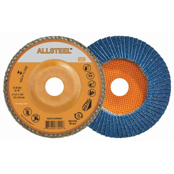 Walter 15W454 4-1/2x7/8 ALLSTEEL Flap Disc with Eco-Trim Backing 40 Grit Type 27, 10 pack