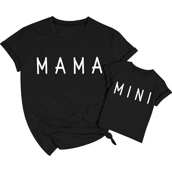Mama and Mini Short Sleeve Shirt Matching Outfits Family Clothes (Black,XXL)