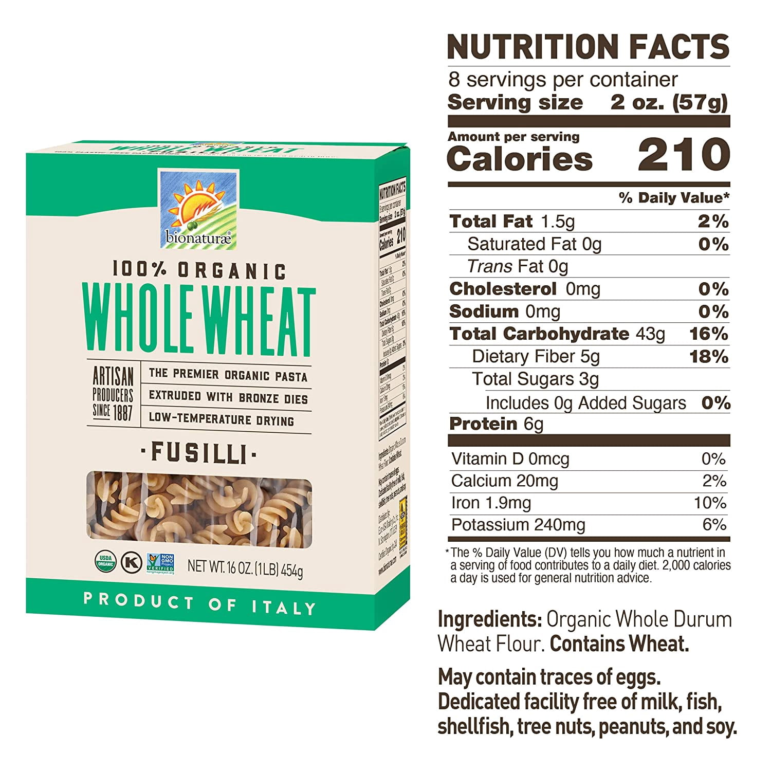 Bionaturae Fusilli Whole Wheat Pasta Whole Wheat Fusilli Pasta Non