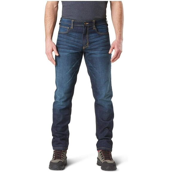 5.11 Tactical Mens Defender-Flex Jean Denim Straight Fit Pant, Dark Wash Indigo, 40Wx30L