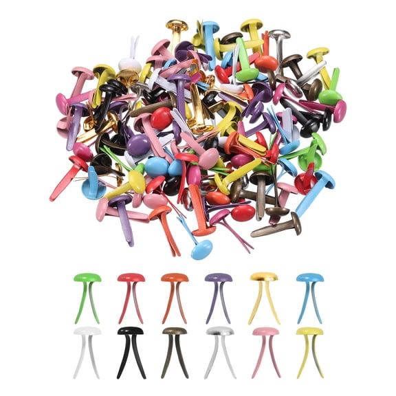 Uxcell 120 Pcs Brads Paper Fasteners, 8 x 4.5 mm Metal Round Head Split Pins, Prong Brads for Scrapbooking Leather Craft Decorative DIY Supplies, Mixed Color