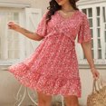 thumbnail image 6 of Jinhomg Womens Loose Summer Dress Elegant Ditsy Floral Print Ruffle Mini Dresses Plus Size Comfy Short Sleeve V-Neck Casual Dress Hot Pink XXL, 6 of 10