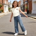 thumbnail image 7 of Auroural Toddler Girls Clothes 2T - 3T Girls Ruffle Sleeve Drawstring Crop Tops with Cute Embroidery - Casual Summer T-Shirt for Kids 2-10 Years, 7 of 7