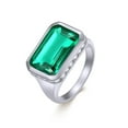 thumbnail image 2 of AFFY Solitaire Engagement Ring for Women, 10X14MM Emerald Shape Zambian Green Emerald Lab Grown Gemstone & Created Moissanite Promise Ring In 14K White Gold Over Sterling Silver, (6.15 Cttw) Size-5, 2 of 6
