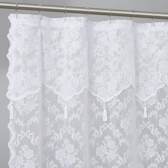 WARM HOME DESIGNS Luxury Lace Shower Curtain with Attached Valance and Elegant Tassels. MSH White 84