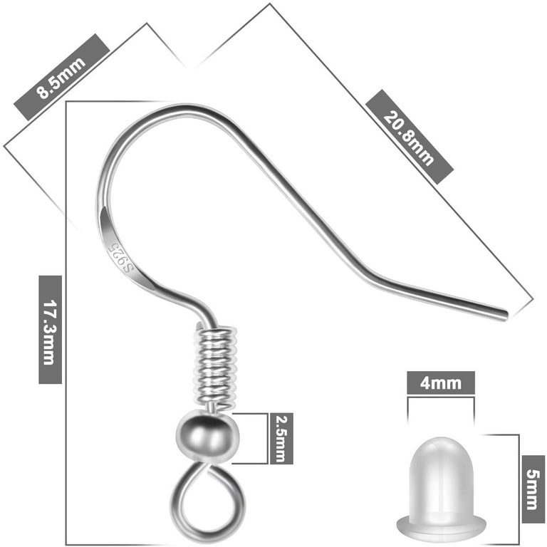 PandaHall Elite 925 Sterling Silver Earring Hooks Hypo-Allergenic