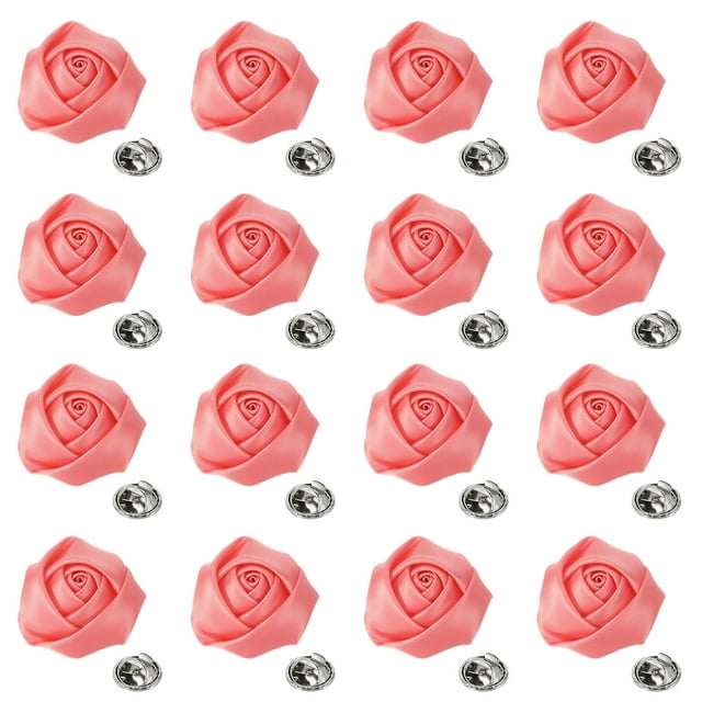 Uxcell 16 Pcs Flores de Solapa para Trajes de Hombre, Pin de Solapa de 2 Pulgadas para Hombres, Rosas de Tela Satinada Artificiales, Boutonnieres para Bodas, Fiestas, Ceremonias, Rosa Brillante
