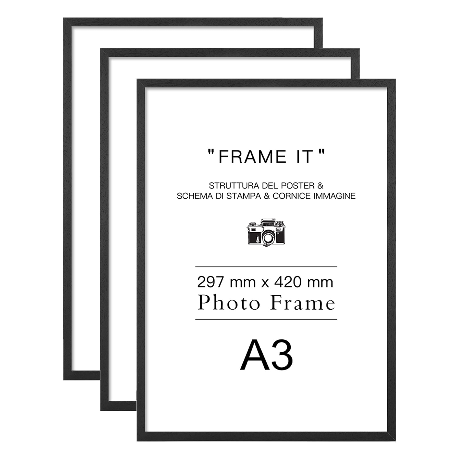 [3Pack] A3 Picture Frame Black Wood Photo Frame with HD Plexiglas