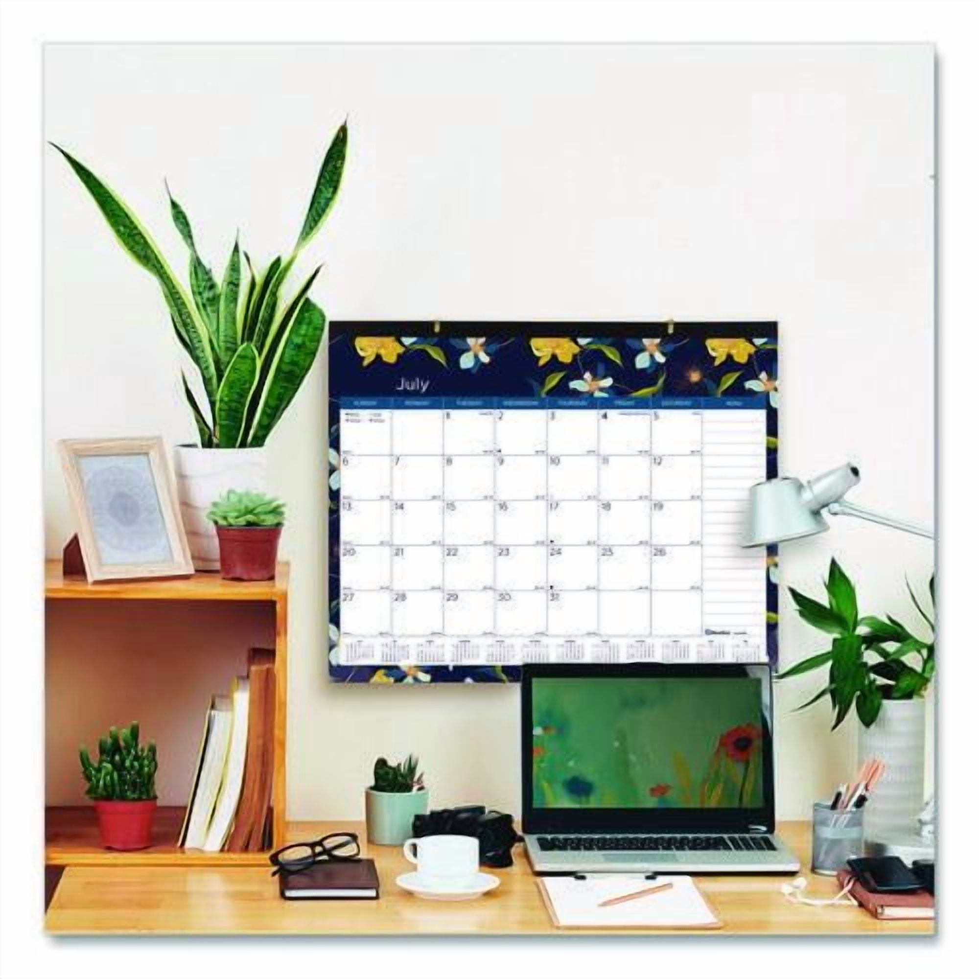 Academic 18-Month Desk Pad Calendar, Floral Artwork, 22 x 17, White/Multicolor Sheets, Black Headband, July 2025 to Dec 2026 | Bundle of 2