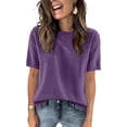 thumbnail image 2 of Womens Short Sleeve Tops Round Neck Knitted Short Sleeve Elegant Lightweight Pullover Summer Tops Short for Women, 2 of 4