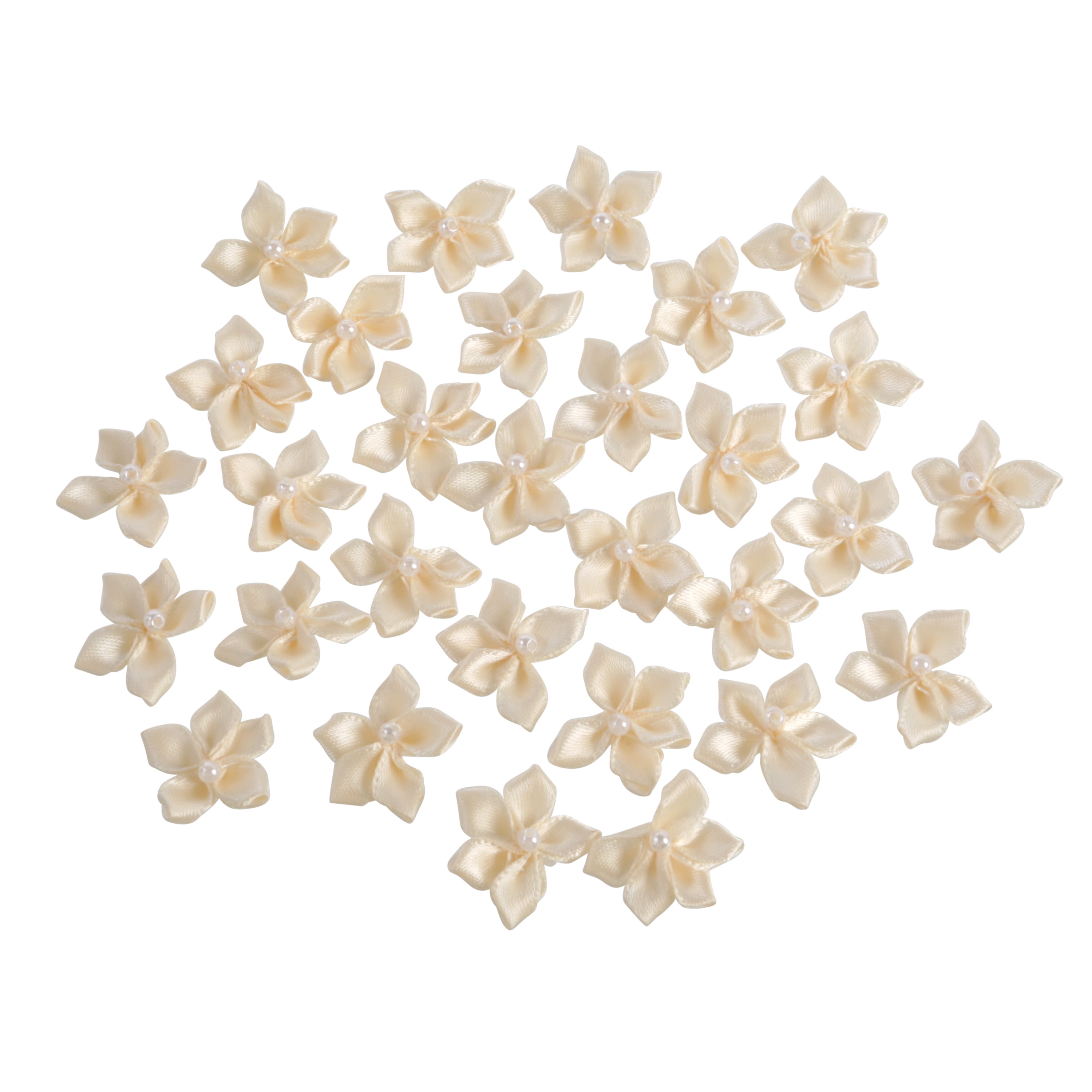 (2 pack) Offray Accessories, Cream 3/4 inch Value Pack 5 Petal Flower with Pearl Accessory for Wedding, Hair Clips, and Scrapbooking, 30 count, 1 Package