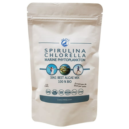 Mr Ros Enhanced Spirulina with Chlorella & Marine Phytoplankton - Algae Supplement - 3-in-1 (120 Capsules-60 servings)- Nutrients & Minerals Improves the Immune System - 50x More Iron than (Best Way To Improve Immune System)