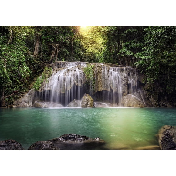 Rock Waterfall Mountain Lake in the Forest Wall Mural Non-Woven Photo Wallpaper MADE in EUROPE for Living Room Family Room Bedroom, 11'10"(H) x 8'10"(V) (360x270 cm)
