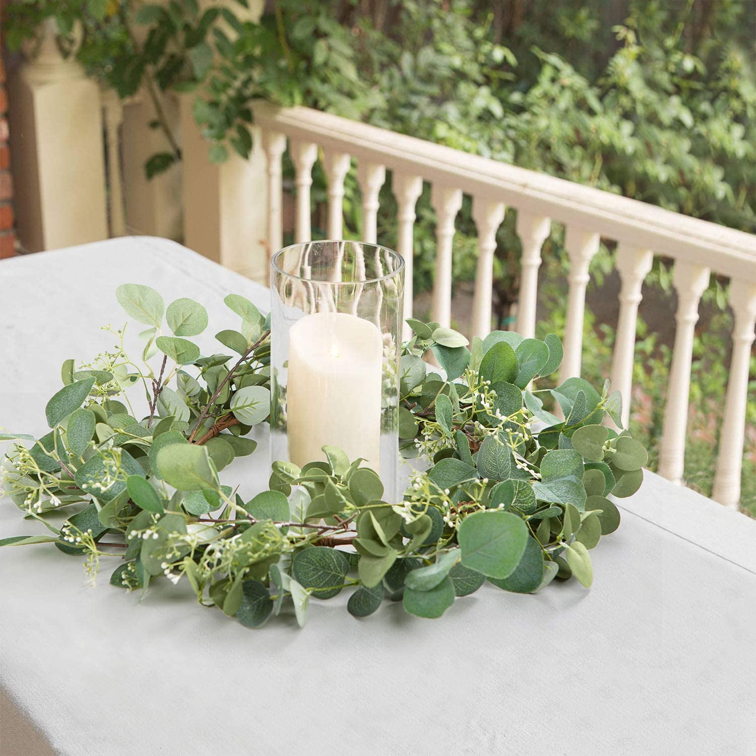 20 Inches Artificial Festival Celebration Wreath for Front Door Year Round LIFEFAIR Green Eucalyptus Leaf Wreath 20 Inches Artificial Festival Celebration Wreath for Front Door Year Round LIFEFAIR Green Eucalyptus Leaf Wreath