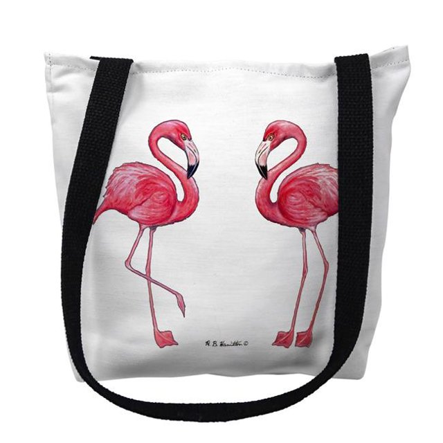 Betsydrake TY084WS 13 x 13 in. Flamingo White Background Tote Bag - Small