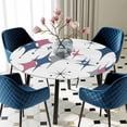 thumbnail image 5 of Elastic Fitted Round Tablecloth, Red Blue Diamond Waterproof Stretch Table Cover for 45"-54" Tables, Modern Geometric Middle Century White Washable Outdoor Tablecloths for Patio, Picnic, Camping, 5 of 9