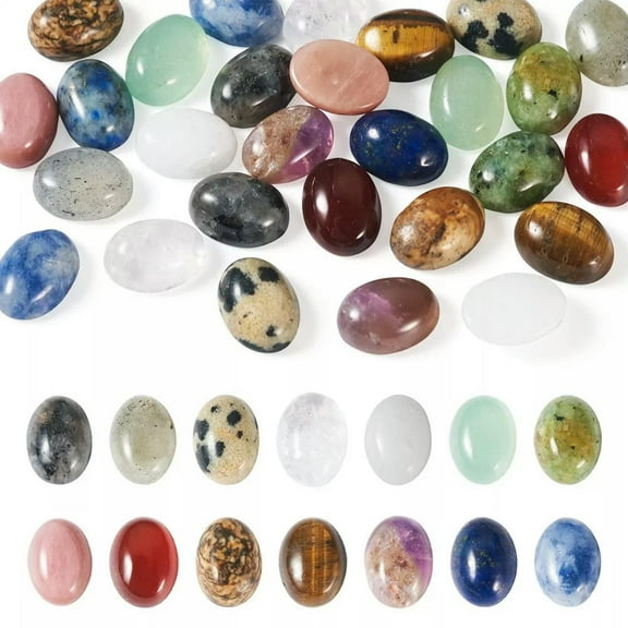U8MO 28Pcs Natural Mixed Oval Gemstone Cabochons Jewelry Making 8~8.5x6~6.5x2.5~3.5mm
