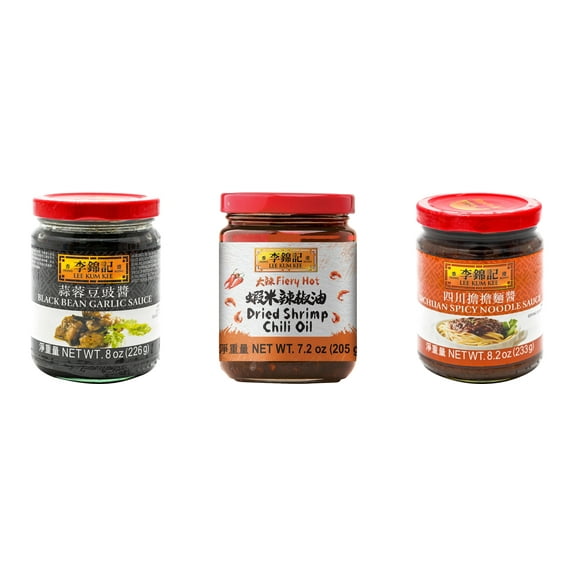 NineChef Brand Spoon Plus 3 Pack Lee Kum Kee Cooking Sauce, 3 Flavors(Black Bean Garlic Sauce,Dried Shrimp Chili Oil,Sichuan Spicy Noodle Sauce)