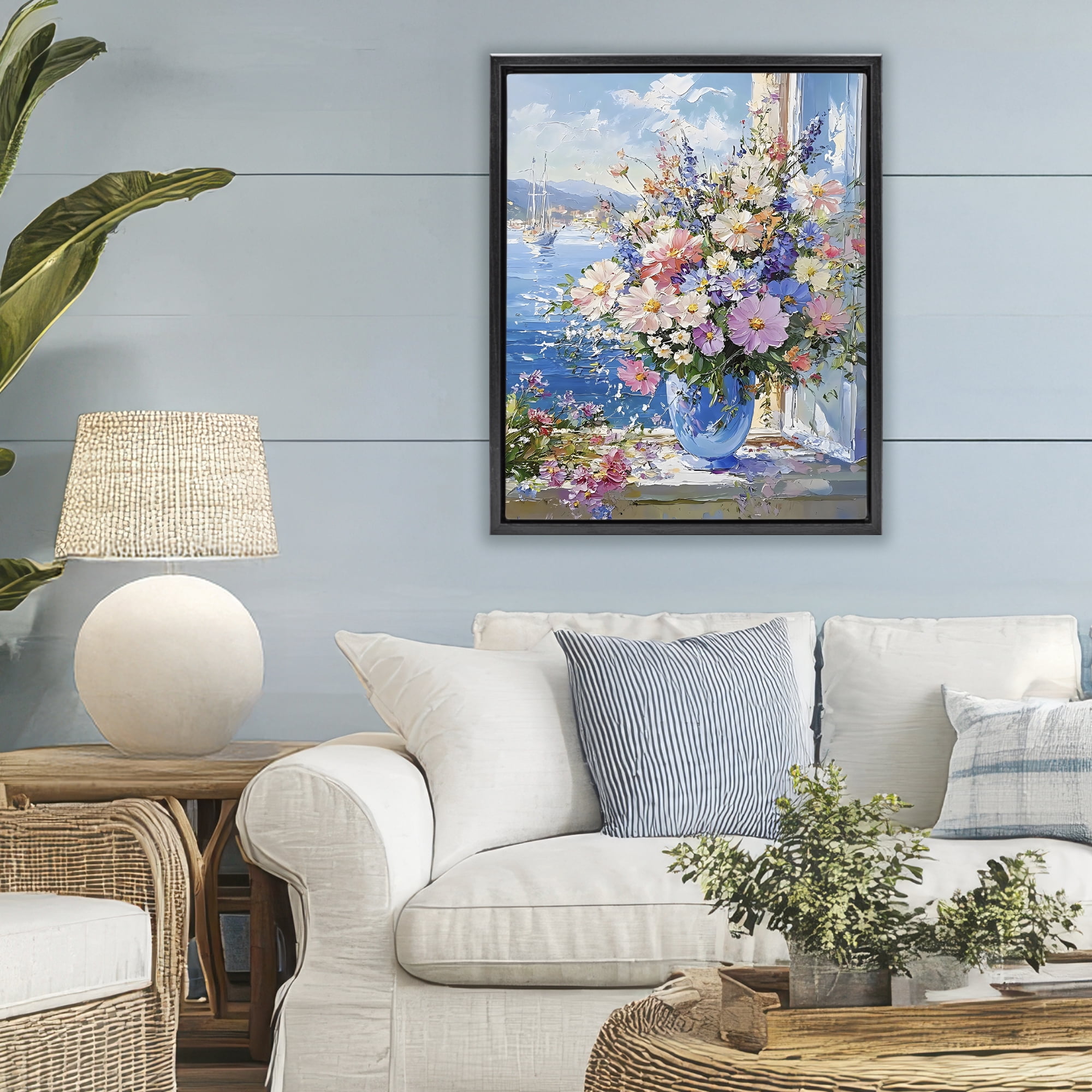 Stupell Industries Beautiful Bouquet on Ledge Black Framed Floater Canvas Wall Art, design by Creative Studio